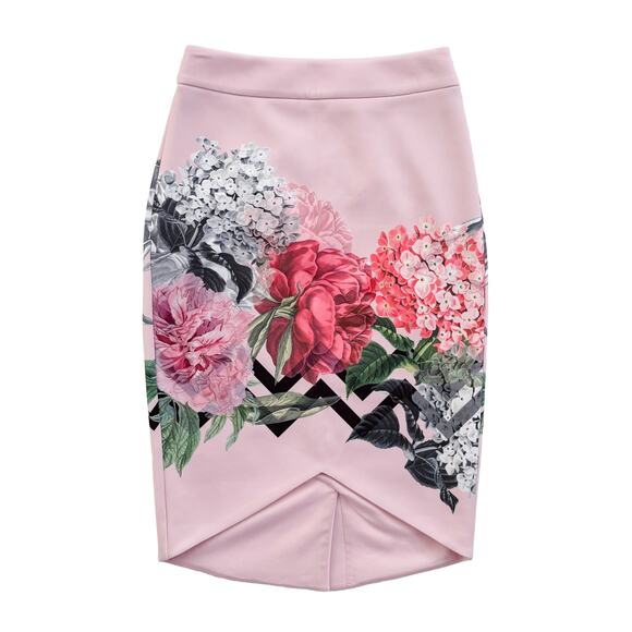 NWT Ted Baker Floral Pencil Skirt Women US 2 TB Sz 0 Pink Office Spring Wedding - Picture 3 of 9